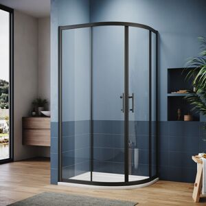Black Quadrant Shower Enclosure Sliding Shower Door rh Offset 1200x800mm with White Tray + Waste Tray (Black) - Elegant