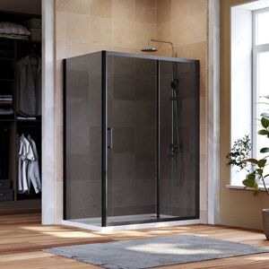 ELEGANT Black Shower Enclosure Sliding 1100 x 900 mm Bathroom 8mm Nano Glass Shower Enclosure Easy Clean with 900mm Side Panel + Shower Tray and Waste
