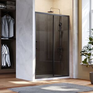 Black Sliding Shower Door 1000 x 700 mm Bathroom 8mm Nano Glass Shower Enclosure Easy Clean with Anti-Slip Shower Tray and Waste - Elegant