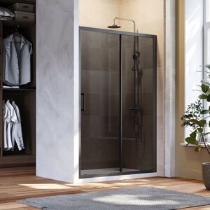 Black Sliding Shower Door 1000 x 800 mm Bathroom 8mm Nano Glass Shower Enclosure Easy Clean with Shower Tray and Waste - Elegant