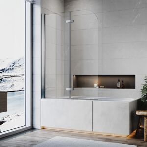 Elegant - Folding Shower Bath Screen 900x1400mm 2 Fold Frameless 6mm Toughened Safety Glass 270 Degree Hinged, Silver Aluminium Profile