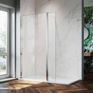 Frameless 700mm Walk in Shower Panel Cabin + 300mm Flipper Shower Screen + 1200x700mm Shower Tray + Waste Trap - Elegant