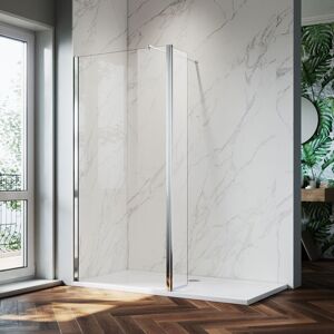 Frameless 700mm Walk in Shower Panel Cabin + 300mm Flipper Shower Screen + 1200x900mm Shower Tray + Waste Trap - Elegant