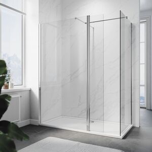 ELEGANT 760+900mm Shower Screen, 8mm Easy Clean Glass with 300mm Return Panel + 900x1500mm smc Tray and Waste Trap