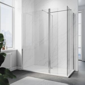 ELEGANT 700+900mm Shower Screen, 8mm Easy Clean Glass with 300mm Return Panel + 900x1500mm smc Tray and Waste Trap