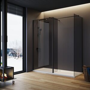 ELEGANT Grey Shower Cubicle with Side Panel 1000x800mm and Pivot Return Panel Walkin Glass Shower Enclosure Include Support Bar + Shower Tray 1500x800mm +