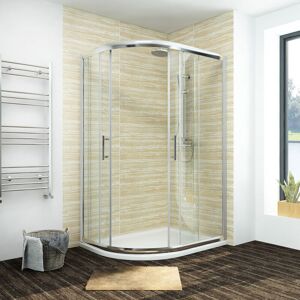 ELEGANT Left Quadrant Shower Cabin 900 x 800 mm Framed Corner Bathroom Sliding Shower Door with Base Tray and Free Waste Trap