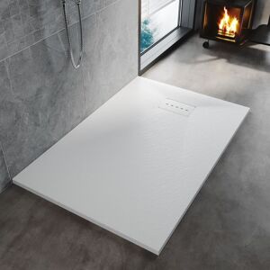 Elegant - Low Profile Shower Tray White Anti Slip Shower Tray Rectangular Slate Effect Shower Base Tray 1200 x 900 x 30 mm with Free Waste Trap,