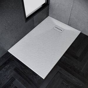 Elegant - Low Profile Shower Tray White Anti Slip Shower Tray Rectangular Slate Effect Shower Base Tray 1400 x 700 x 30 mm with Free Waste Trap,