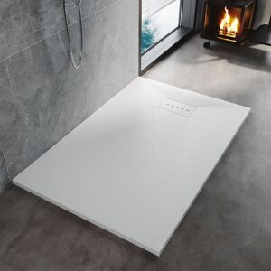 Elegant - Low Profile Shower Tray White Anti Slip Shower Tray Rectangular Slate Effect Shower Base Tray 1200 x 800 x 30 mm with Free Waste Trap,