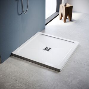 Modern Rectangular Shower Tray smc Slate Texture Non-slip Design Shower Enclosure Tray, Stainless Steel Cover, White 900x900mm - Elegant