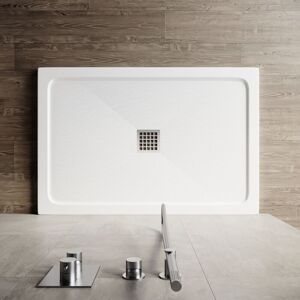 ELEGANT Modern Rectangular Shower Tray smc Slate Texture Non-slip Design Shower Enclosure Tray, Stainless Steel Cover, White 1000x800mm + Free Waste Trap