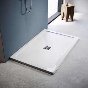 ELEGANT Modern Rectangular Shower Tray SMC Slate Texture Non-slip Design Shower Enclosure Tray, Stainless Steel Cover, White 1000x800mm