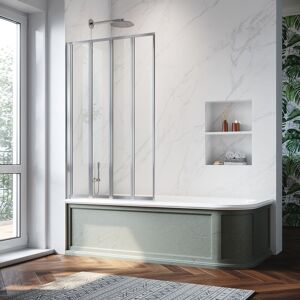 ELEGANT Bright Silver 4 Fold Bath Screen 900x1400mm Tempered Glass Panel