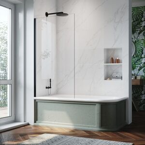 ELEGANT Matt Black Fixed Panel Bath Screen 6mm Glass 800x1400mm Tempered Glass Panel