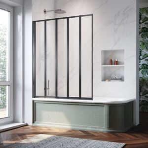 Elegant - Matt Black 5 Fold Bath Screen 1200x1400mm Tempered Glass Panel
