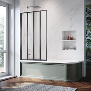 ELEGANT Matt Black 4 Fold Bath Screen 900x1400mm Tempered Glass Panel