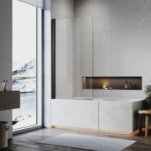 Elegant - Shower Bath Screen 800x1400mm Frameless Square 5mm Toughened Safety Glass 180 Degree Pivot, Matt Black