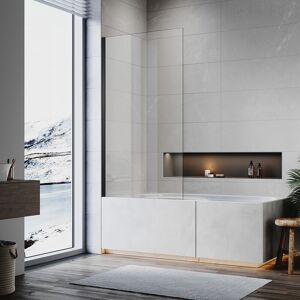 Elegant - Shower Bath Screen 800x1400mm Frameless Square 6mm Toughened Safety Glass, Matt Black