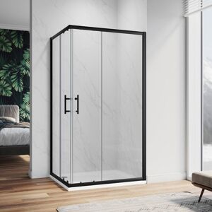 Shower Enclosure Corner Entry Shower Door Matt Black Frame Sliding Cubicle 1000 x 800mm with Tray, Riser Kit - Elegant
