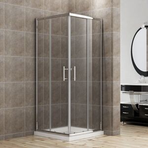 900x900mm Elegant Sliding Shower Door Enclosure Corner Entry Cabin 6mm Extra Toughened Safety Glass with Rectangular smc Tray and Waste Trap