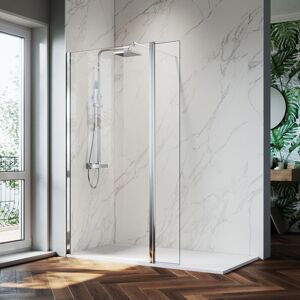 ELEGANT Tempered Glass Shower Door 760mm Walk in Shower Screen Cabin 300mm Flipper Side Panel 1600x800 Shower Base Tray Free Waste Trap Shower Enclosure