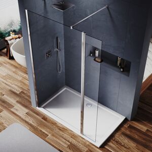 ELEGANT 700mm Shower Screen, 6mm Tempered Toughened Glass with 300mm Return Panel + 900x1500mm smc Tray and Waste Trap