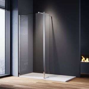 ELEGANT Walk in Wet Room 1100mm Shower Door 300mm Shower Flipper Panel Bathroom Corner Entry Cubicle Shower Enclosure 1600x800mm Shower Tray + Waste Trap