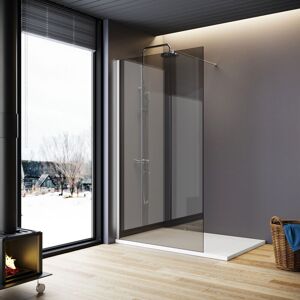 Walkin Shower Screen Wet Room 8mm Easy Clean Safety Glass Bath Panel Grey,1000mm,Chrome Support Bar - Elegant