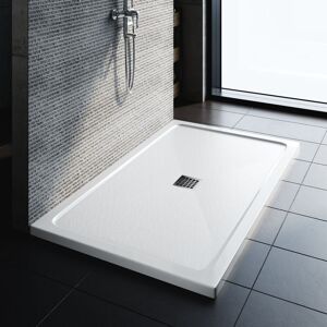 1500x900mm Elegant Rectangle Shower Tray smc Anti-slip Shower Enclosure Base with Stainless Steel Drain Cover, White + Free Waste Trap