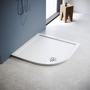 800x800mm Elegant Quadrant Shower Tray smc Anti-slip Shower Enclosure Base with Stainless Steel Drain Cover, White + Free Waste Trap