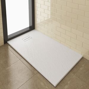 White Slate Effect Shower Tray Rectangular Grain Shower Base with Waste Trap 1400x800mm - Elegant