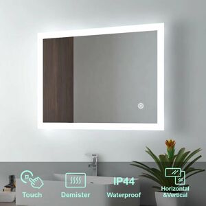 EMKE Bathroom led Mirror Frameless Illuminated Wall-Mounted Bathroom Backlight Mirror with Demister Pad, Touch Switch, 500 x 700 mm, Horizontal & Vertical