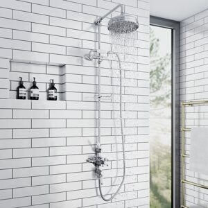 ENKI Downton 2-Outlet Shower Set Rigid Riser Rail Chrome 200mm