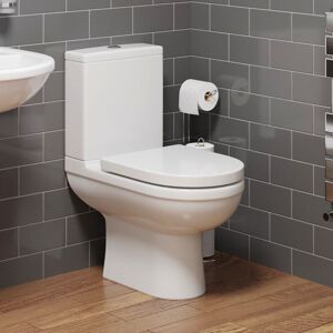 AQUARI Close Coupled Bathroom Toilet White Ceramic wc 360mm d Shape Space Saving with Soft Close Seat