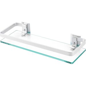 SJQKA Rectangular Tempered Glass Shelves for Bathroom in Aluminium - 1 Tier Extra Thick - Silver Sand - Wall Mounted