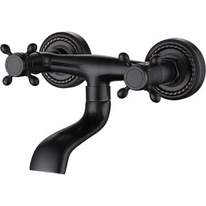 YMYNY European Style Bathtub Faucet, All Black Copper, Wall Mounted Bathroom Faucet, Dual Handle Hot and Cold Water Bathtub Tap MUMU