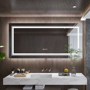 Luvodi - Extra Large Illuminated Bathroom Mirror Wall Mounted Touch Sensor Mirror with Demister, 1400 x 700mm