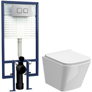 Faron Soft Square Wall Hung Toilet Pan, Soft Close Seat & Concealed Cistern with Square Push Button Plate, 325mm - Balterley