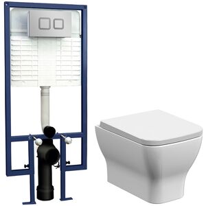 Faron Square Wall Hung Toilet Pan, Soft Close Seat & Concealed Cistern with Square Push Button Plate, 325mm - Balterley