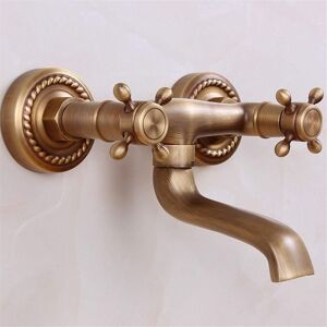 IKODM Faucets, Antique Brass Bathroom Faucet, Hot and Cold Bathtub Faucet, Retro Elegant Antique Brass Wall Mounted Kitchen Faucet, 16cm Spout