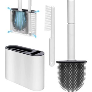 IKODM Flexible toilet brush with holder for deep cleaning with ventilation slots, floor stand and wall mount