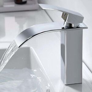 Ymyny - fliti Modern waterfall bathroom faucet, elegant design waterfall basin faucet, brass bathroom mixer tap, hot and cold water available, chrome