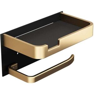 YMYNY Fliti Wall Mounted Toilet Paper Holder with Phone Shelf, Modern Self Adhesive Toilet Paper Roll Holder, Gold Black Toilet Paper Holder for Bathroom