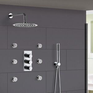 Nes Home - Flora 3 Dial 3 Way Round Set - Slim Shower Head, Handset & Body Jets