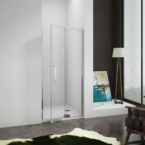 AICA SANITAIRE 1950mm Height Frameless Pivot 800mm Door Walk in Shower Enclosure 8mm Glass Screen Cubicle with 1100x800mm Shower Tray Free Waste