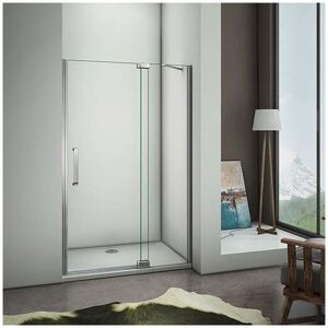 AICA SANITAIRE 1950mm Height Frameless Pivot 1100mm Door Walk in Shower Enclosure 8mm Glass Screen Cubicle with 1100x700mm Shower Tray Free Waste