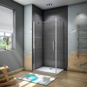 AICA SANITAIRE 1850mm Height Frameless 760mm Pivot Shower Door Enclosure with 900mm side panel with 900x760mm Tray Waste