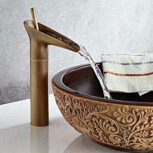 Linghhang - Gold Bathroom Faucet, Waterfall Faucet Black Retro Single Lever Basin Mixer Tap, Brass Countertop High Bathroom Faucet Hand Wash Faucet