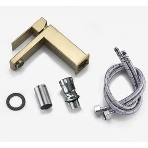 SHUNLI Gold Square Water Faucet, Gold Bathroom Faucet Single Hole Hot and Cold Sink, Bathroom Sink, Single Hole Sink, Gold Bathroom Faucet -
